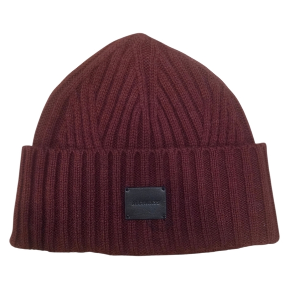 AllSaints Travelling Rib Cuff Beanie – Tawny Port Red - Picture 5 of 7